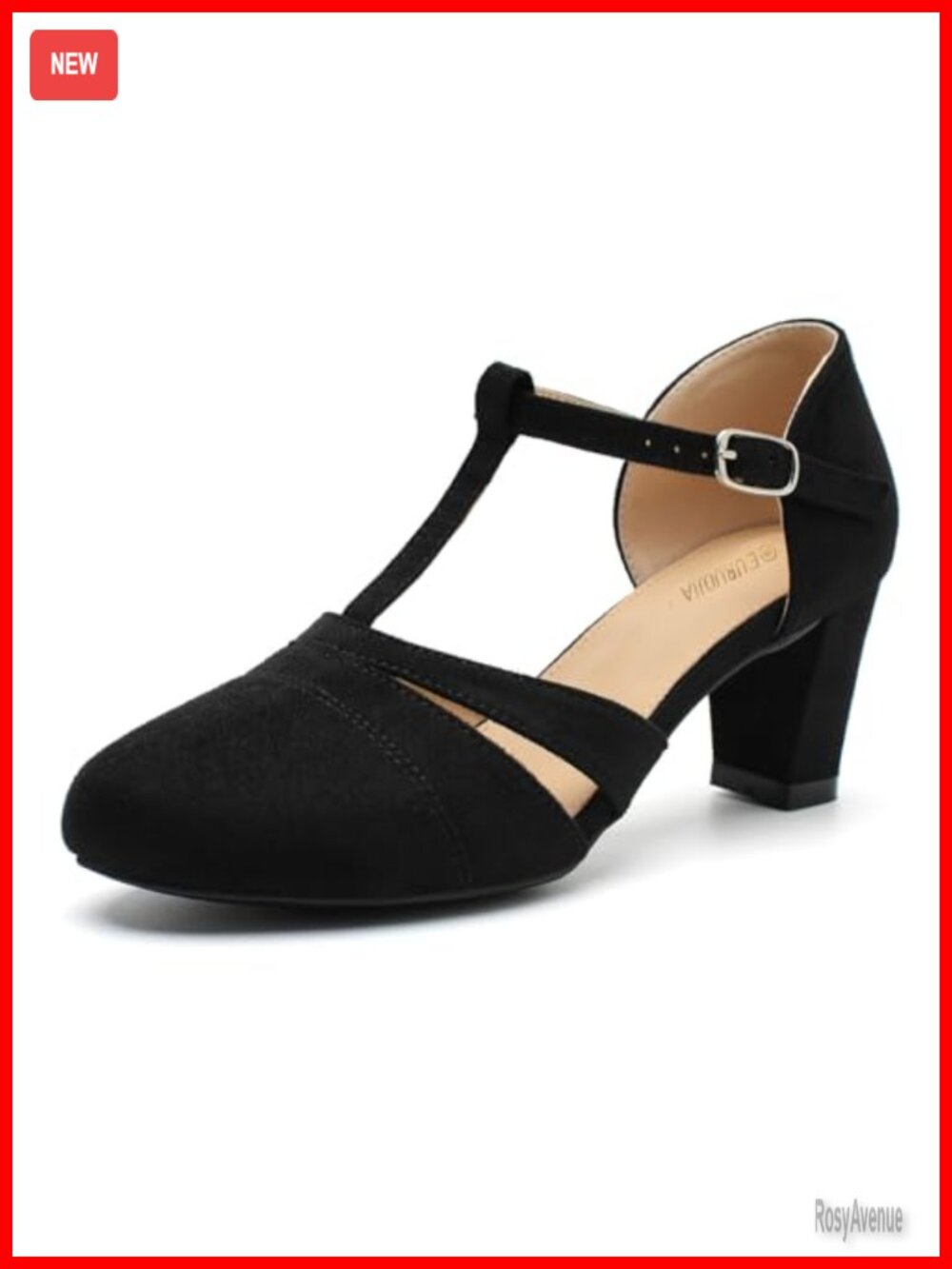 Women's T-Strap Mary Jane Pumps Round Toe Block Heel Velvet Dress Shoes